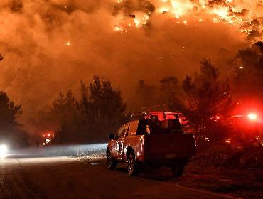 Centenas de bombeiros combatem incêndio florestal na Grécia