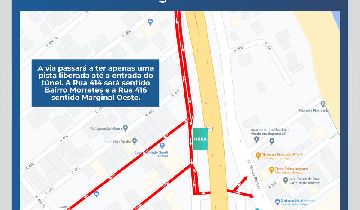 Trânsito na Marginal Oeste é alterado no primeiro túnel de acesso a Meia Praia